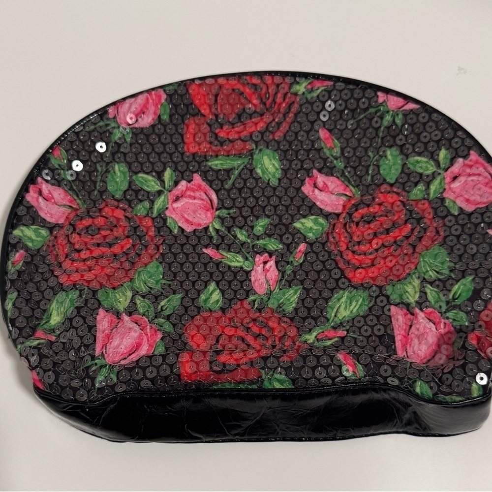 Betsey Johnson Black And Rose Sequins make up bag